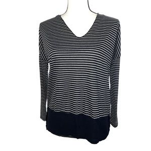 Zara Thin Knit Sweater Shirt Womens Long Sleeves Stripes V Neck Size S